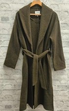 ♲Fab *NICOLE FAHRI* 100% Boiled Wool Khaki Shawl Collar Wrap Belted Coat S/M♲