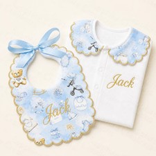 Boys baby white sleepsuit - sleepsuit, bib