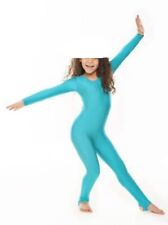 Girls Shiny Nylon Long Sleeve Stirrup Foot Catsuit Bodysuit - Gymnastics, Dance