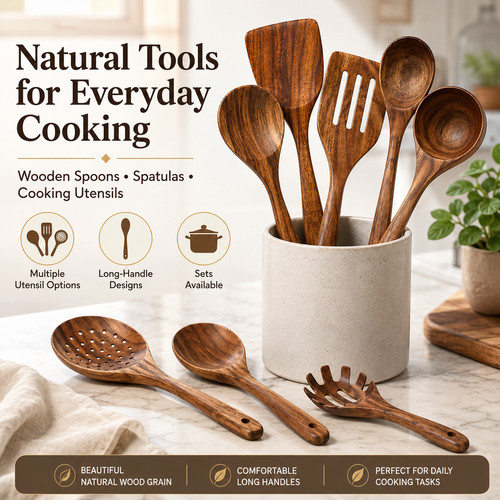 Teak wooden cooking - teak, utensils