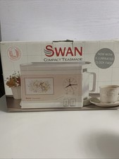 Swan Compact Teasmade White Illuminated Clock Face 2-4 Cups Tested Working VGC