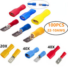 100Pcs Assorted Electrical Wire Connectors Insulated Spade Crimp Terminals Set