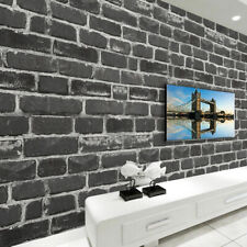 9.5m 3D Black Brick Wallpaper Black & White Smooth Realistic Rustic Stone Effect