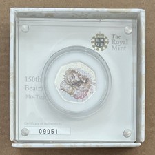 Mrs Tiggywinkle 2016 Silver Proof Colour  50p Coin Beatrix Potter Anniversary 