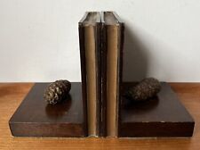 Vintage MCM Pair Of Wood Wooden Book Bookends With Pine Cone Detail