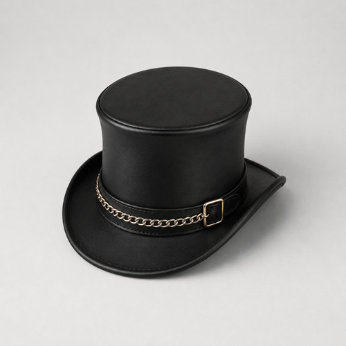 Black leather top hat - black,