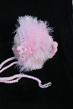 lillbees baby girl pink furry hat with ribbon and bow . prem -0/3m