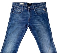 Replay Anbass Jeans W34 L32 573 Bio Regular Fit Tapered Stretch Distressed Blue