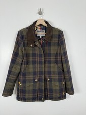 Joules Tweed Field Coat Size UK 14 Jacket Green Blue Wool Check Country Coat