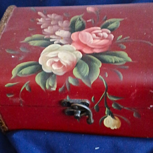 Hand painted red floral wooden - floral,