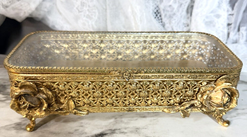 Floral filigree ormolu - floral, glass