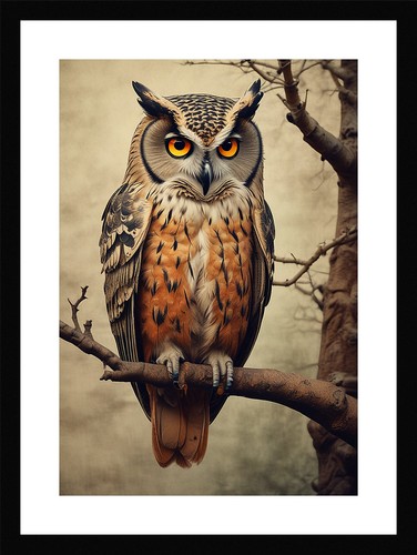 Dramatic owl framed wall art - owl,