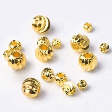 Round Plicated 3mm 4mm 5mm 6mm 8mm Gold Plated Brass Metal Loose Spacer Beads