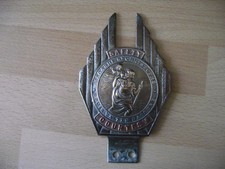 ANTIQUE St CHRISTOPHER CAR MASCOT BADGE SAFETY & COURTESY COPPER BRASS