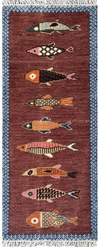 Hand knotted wool fish rug - knotted,
