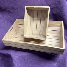 Set Of 2 Rustic Trough Shaped Wooden Storage Boxes with Handles. Good Condition