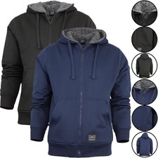 Mens Crosshatch Sherpa Fleece Fur Lined Hoodie Jacket Hooded Zip Top Sweatshirt
