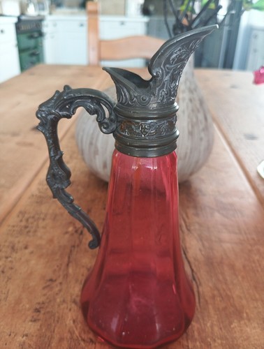 Antique red glass jug - red,