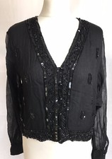 VINTAGE 80s Black Sequin & Beaded Trophy Jacket - Size 12 / 14 - Party