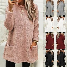 Womens Fleece Winter Tunic Tops Ladies Teddy Bear Long Sleeve T Shirt Blouse