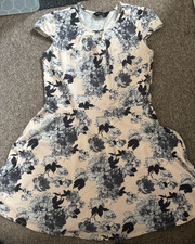 Dorothy Perkins Pink & Grey Floral Skater Dress - Size 14