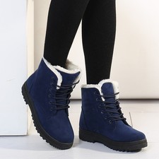 Womens Waterproof Fur Lined Snow Ankle Boots Ladies Winter Warm Flat Shoes UK