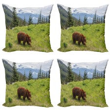Bear Throw Pillow Covers Pack of 4 Fur Animal Nature Habitat