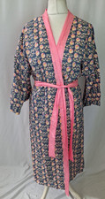 CARO London  cotton  dressing gown Bathrobe Grey Pink Medium Belt L2764