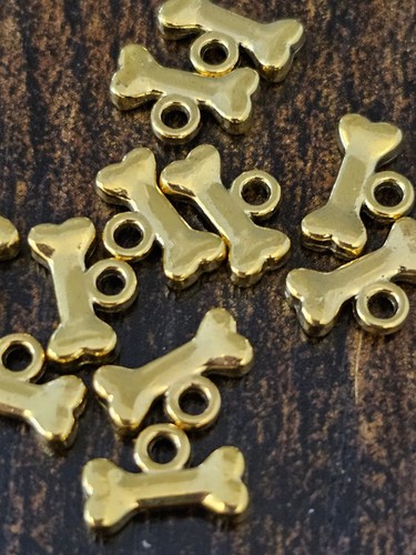 Gold tone dog bone charms - dog,