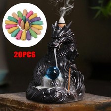 Waterfall Incense Burner Ceramic Backflow Incense Cone Holder Free 20 Cones Gift