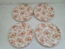 4 X 9" Plates Lunch Salad English Ironstone Staffordshire Toile Brown Orange Set