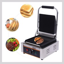 1800W Panini Grill Press Commercial Sandwich Toaster Waffle Maker Toastie Ribbed