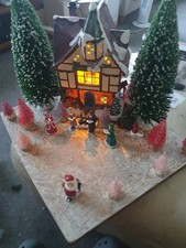 Resin Christmas carol Scene figures trees SANTA LIGHT UP SCROOGE