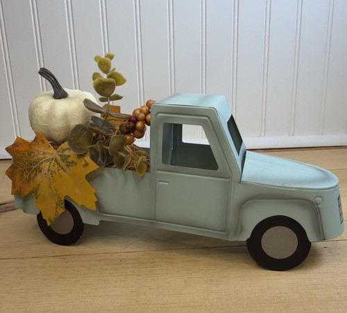 Blue metal pickup truck - blue, fall