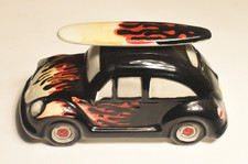 VW Beetle Surfer Money Box with Flames & Surfboard – Retro Ceramic Piggy Bank