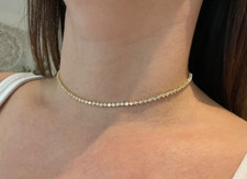 4.28 Carat Lab Diamond Round Cut Choker Necklace 14k Gold Plated 925, 14.5 Inch