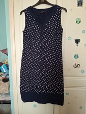 Bon Marche Size 14 Sleeveless Navy Dress With White Spots