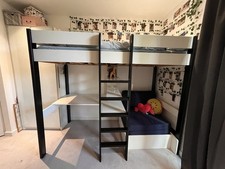 Stompa Black & White High Sleeper with Desk and Bed Lower Pull-Out Style
