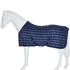 Best on Horse Standard Neck Horse Fleece Cooler Rug Cheque Blue Navy Silver 