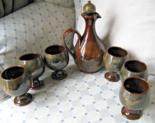 Boscastle Mocha Ware pottery drinks set - decanter and 6 goblets