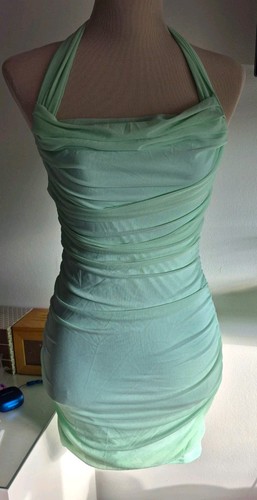 Green halter neck ruched