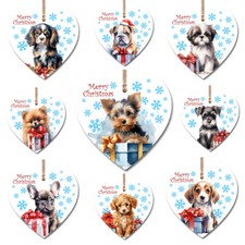 Christmas Puppy Dog Hanging Wooden Heart Plaque Sign Christmas Gift