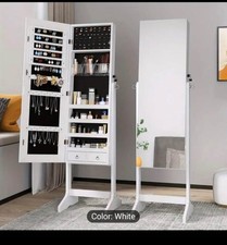 Jewelry Cabinet Full Length Makeup Standing Mirror Lockable Storage Organizer