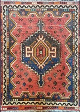 Old Persian Shiraz Qashqai Wool Rug 140 x 105 cm (4.59 x 3.44 ft) handmade