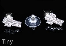 Cross Earrings, Double Line Diamante Crosses, Silver Plated Bling