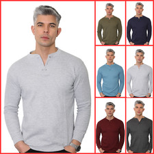 Mens Henley Long Sleeve Thermal T-Shirt Top Grandad Neck waffle net top (2208-A)