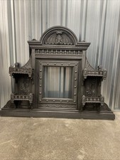 Large Restored Original 1890s Victorian Cast Iron Over Mantle Fireplace Mirror