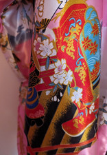 New Traditional Floral Kimono, Japanese Long Robe / Gown, Pink, 10-14, cushion