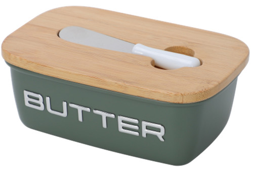 Butter dish sage green - dish, metal