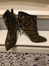 AMAZING BLACK SUEDE ANKLE BOOTS BRONZE STUDS UNUSUAL HIGH HEELS UK 5  USA7M BNNB